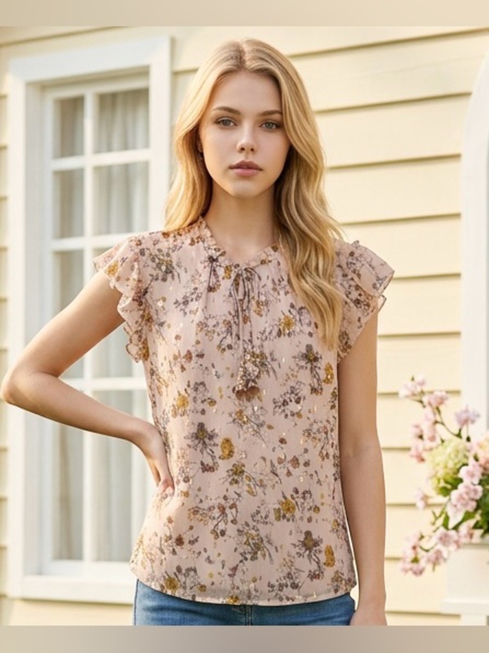 2 for $20 Tops Tamara H Blouse Ruffles Lined Blush Pink Floral Print SZ XL EUC